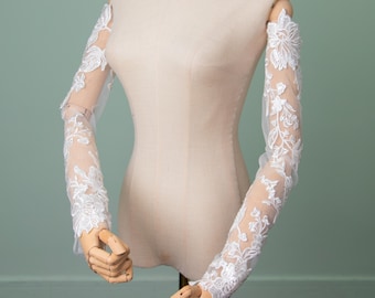 Ivory Lace Fingerless Bridal Sleeves: Custom Wedding Gloves