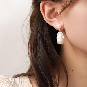 Baroque Pearl Drop Earrings: 18K Gold-Plated Sterling Silver