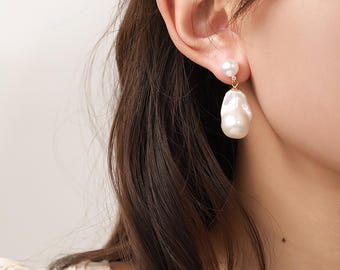 Baroque Pearl Drop Earrings: 18K Gold-Plated Sterling Silver