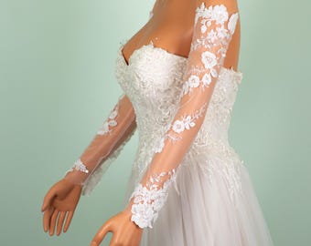 Bridal Dress Sleeves, Detachable Off Shoulder Ivory Sequin Lace, Floral Arm Covers