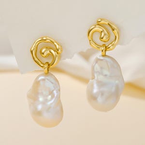 Large Baroque Pearl Drop Earrings: 18K Gold-Plated Sterling Silver