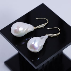 Baroque Pearl Drop Earrings: 18K Gold-Plated Sterling Silver, 15mm Freshwater Pearl