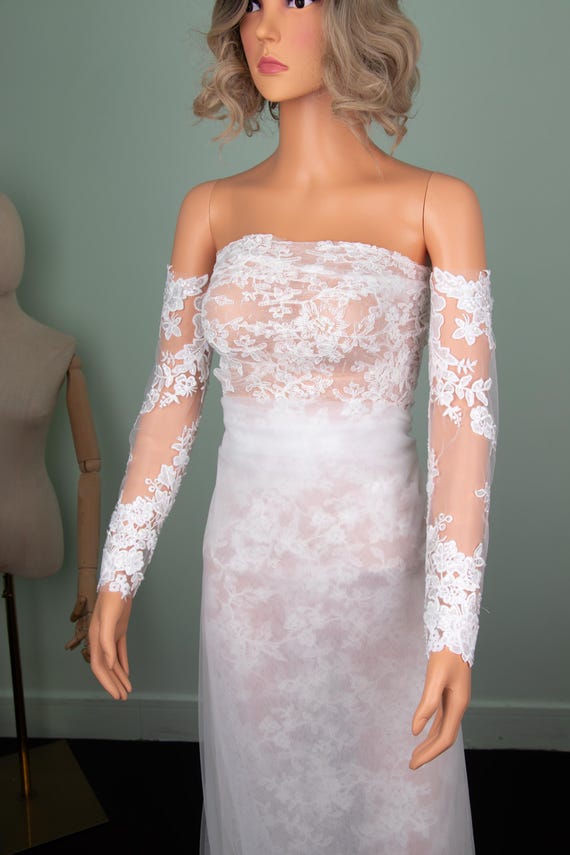 Personalized ivory Lace Fitted Off Shoulder Bridal Sleeves Sheer Long Sleeve Wedding Dress Accessory