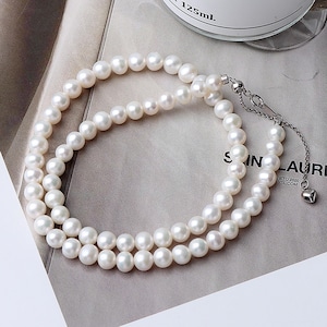 Collar de perlas de agua dulce naturales sin núcleo de 5-6 mm con cierre ajustable en plata de ley 925 Gargantilla de perlas de agua dulce