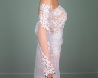 Customer made Sparkly Sequin Bridal Sleeves with Pearl Embroidery, Sheer Mesh Wedding Arm Cuffs,Boho Vintage Glam Detachable Wedding Sleeves