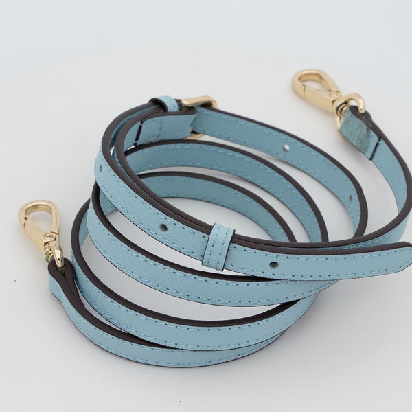 Light blue  Cross grain leather cowhide adjustabe crossbody bag strap fahsion Minimalist shoulder bag strap