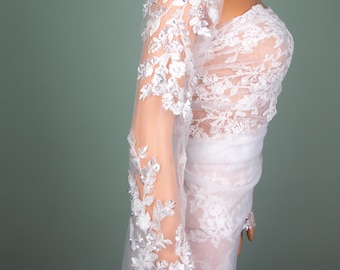 Sheer Floral Lace Wedding Sleeves – White Embroidered Tulle Arm Covers, Custom Handmade Bridal Accessory