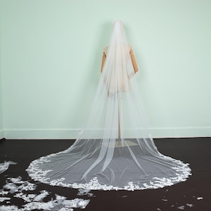 Cathedral Wedding veil Lace wedding veil Lace trim bridal veil 2 tires Fingertip double tiers Veil Catholic Wedding Veil Long bridal veil