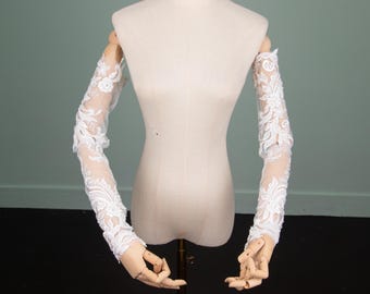 Custom Beaded Lace Bridal Gloves: Vintage Style Wedding Sleeves
