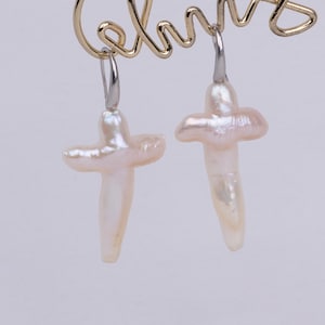 Baroque Freshwater Pearl Cross Earrings: Sterling Silver Dangle