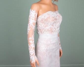 Custom Made Bridal Sleeves – White Lace Detachable Wedding Gloves, Sheer Tulle Wedding Accessories