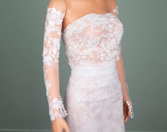 White Lace Wedding Gloves – Fingerless Bridal Sleeves, Custom Made Bridal Accessories