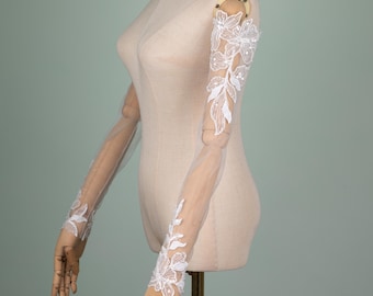 Lace Tulle Detachable Bridal Sleeves Fingerless Wedding Gloves