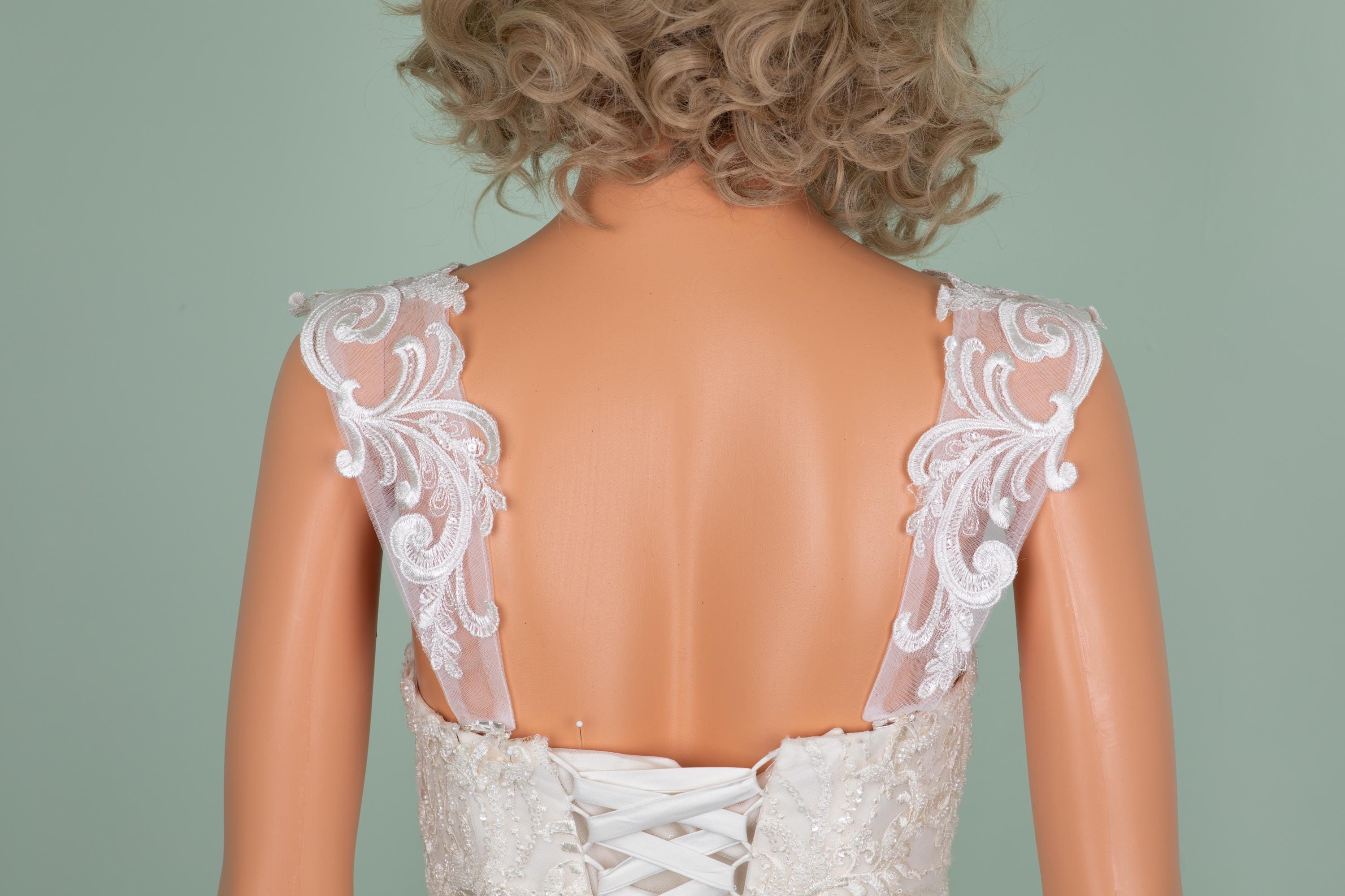 ivory wedding dress straps JB07139 Ivory Spaghetti Strap Sheath Bridal Gown