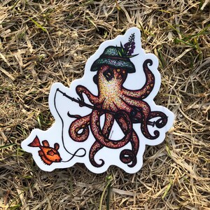 Fishing Octopus Sticker
