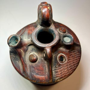 Pre-Columbian Style Ceramic Vessel: Double-Spout Stirrup Vessel, Burnished Glaze