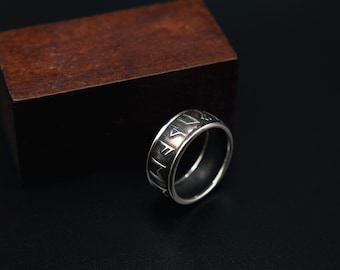 Bague runique viking pour homme - Argent oxydé 925 symbole scandinave