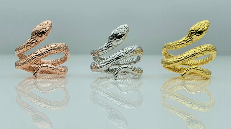 Rose Gold Plated Snake Ring Adjustable Ring Number Animal Ring Gold Plated Silver Plated Snake Ring for Women Silver 925