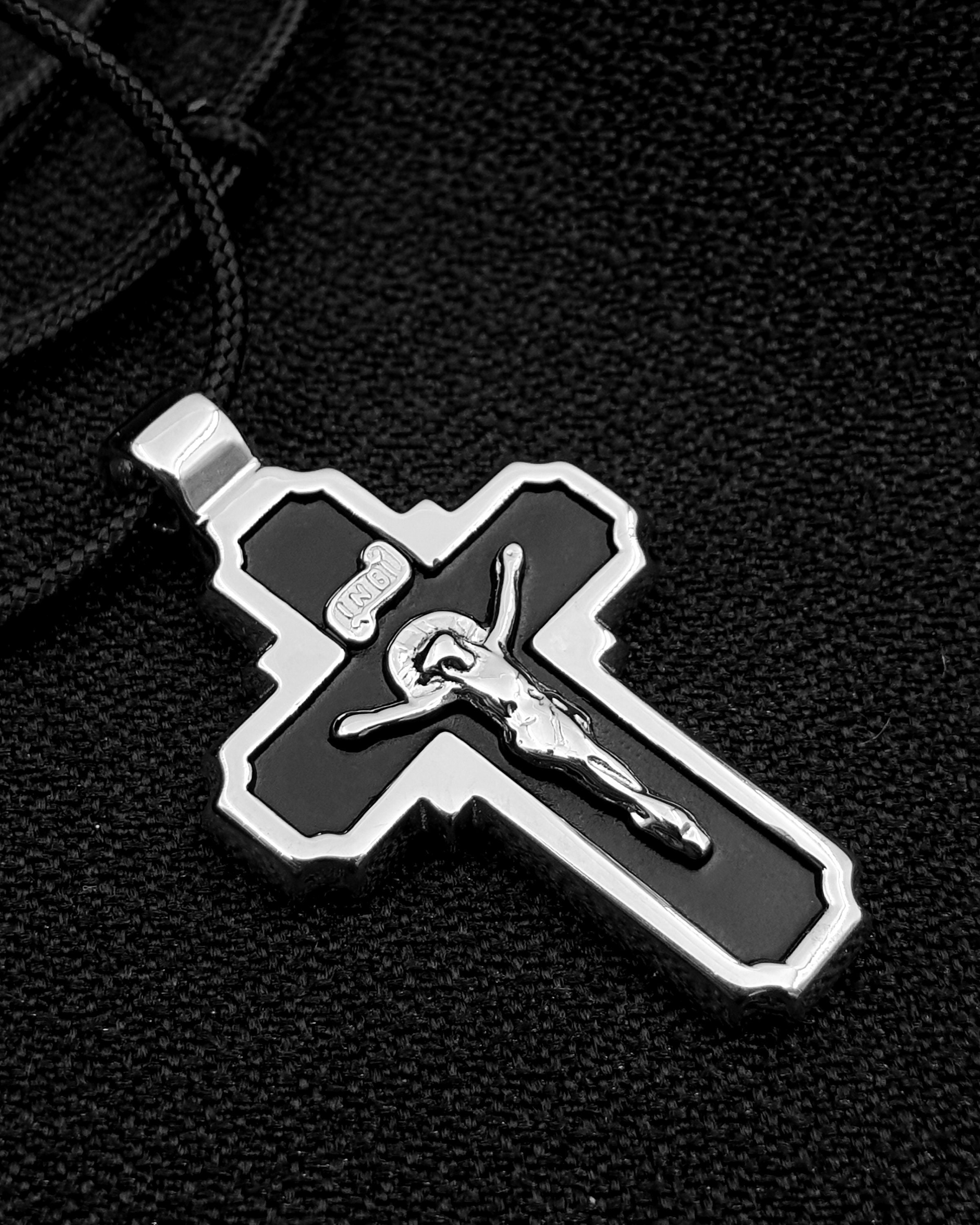 Halskette Herren, Kreuz Jesus Anhänger Retro Kreuz Jesus S925 Sterling Silber Anhänger Halskette, Silber, Anhänger + Kette 50 Cm
