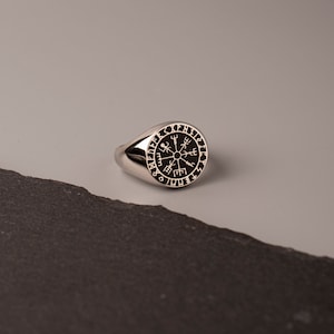 Viking Compass Ring Vegvisir for Men | Oxidized Silver 925 Norse Ring | Handmade Runic Jewelry | Norse Viking Symbol Ring