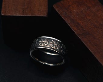 Anillo de brújula vikinga Vegvisir – Anillo de protección de plata de ley 925