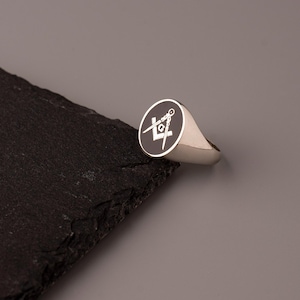 Silver Masonic Ring for Men | Freemason Compass & Square G Symbol | Handmade Silver 925 Jewelry | Elegant Masonic Gift