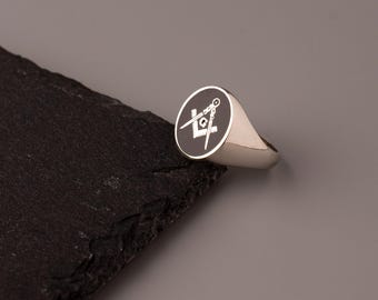 Sterlingzilveren vrijmetselaarsring voor heren | Handgemaakt vrijmetselaarsymbool