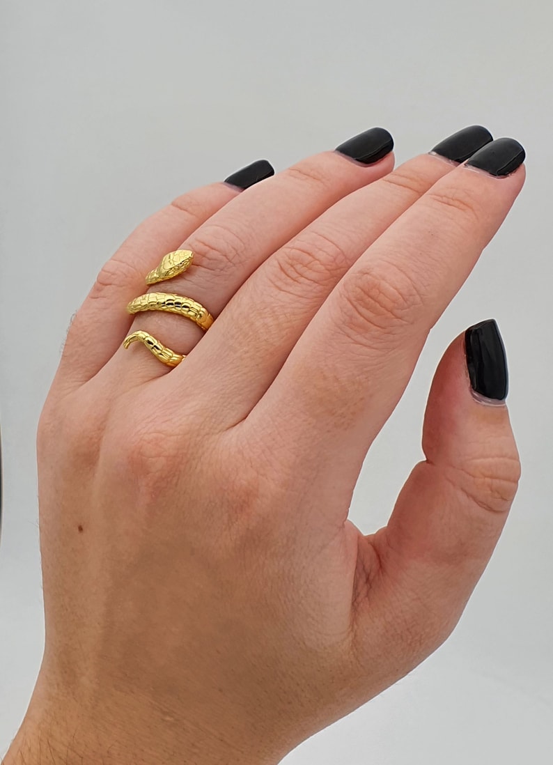 Rose Gold Plated Snake Ring Adjustable Ring Number Animal Ring Gold Plated Silver Plated Snake Ring for Women Silver 925