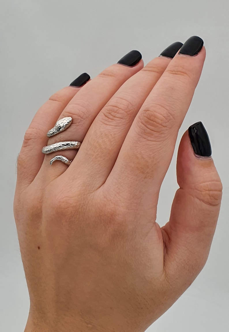 Rose Gold Plated Snake Ring Adjustable Ring Number Animal Ring Gold Plated Silver Plated Snake Ring for Women Silver 925