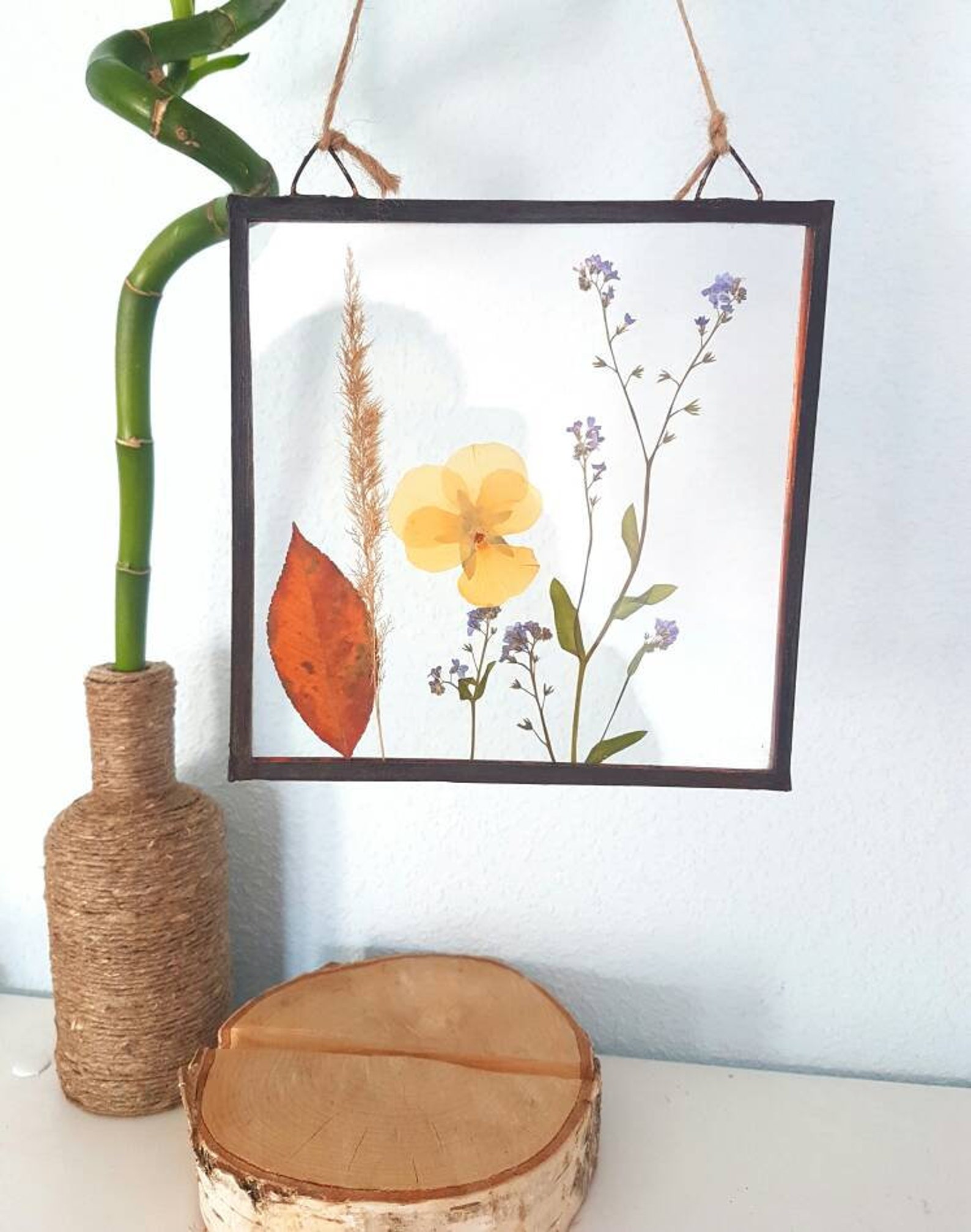 Pressed flower frame wall art Double glass frame Pressed Etsy