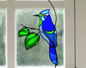 Blue Jay stained glass Bird suncatchers for windows Bird window hangings Mothers day gift for mom from daughter Birthday gift for grandma