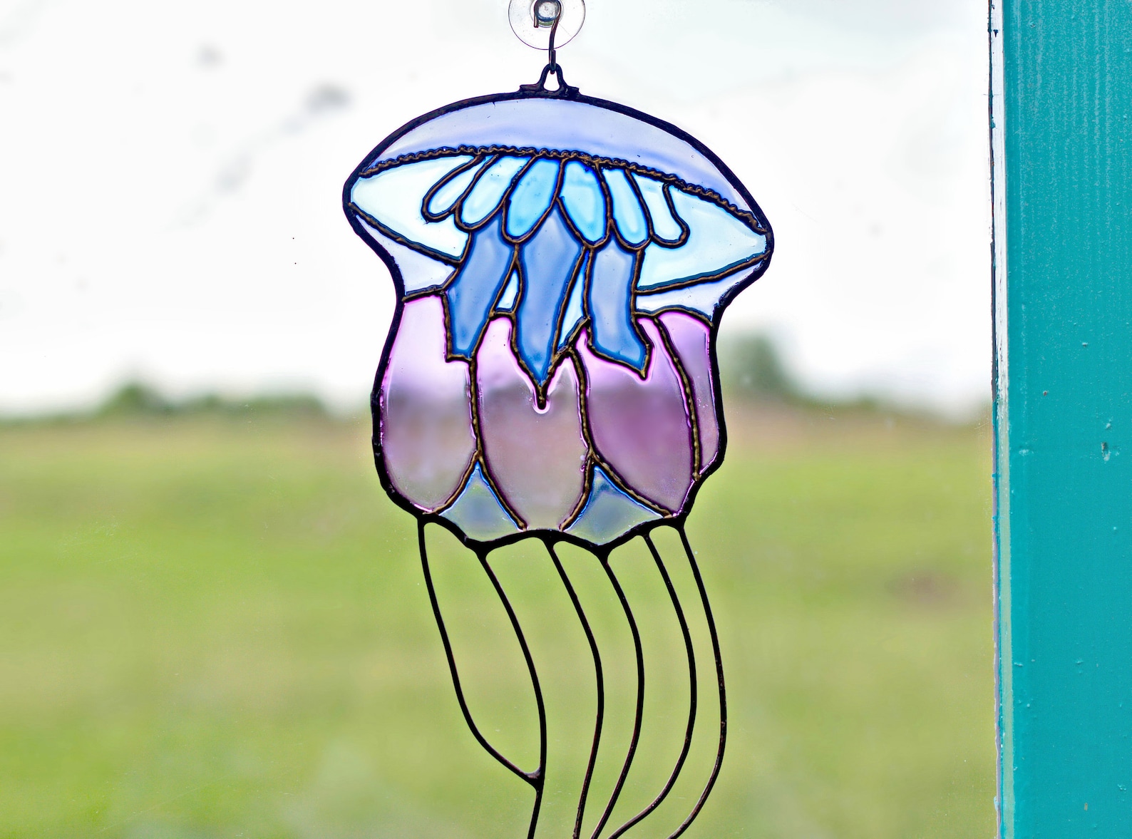Jellyfish Stained Glass Decor Jellyfish Suncatcher Coastal Etsy