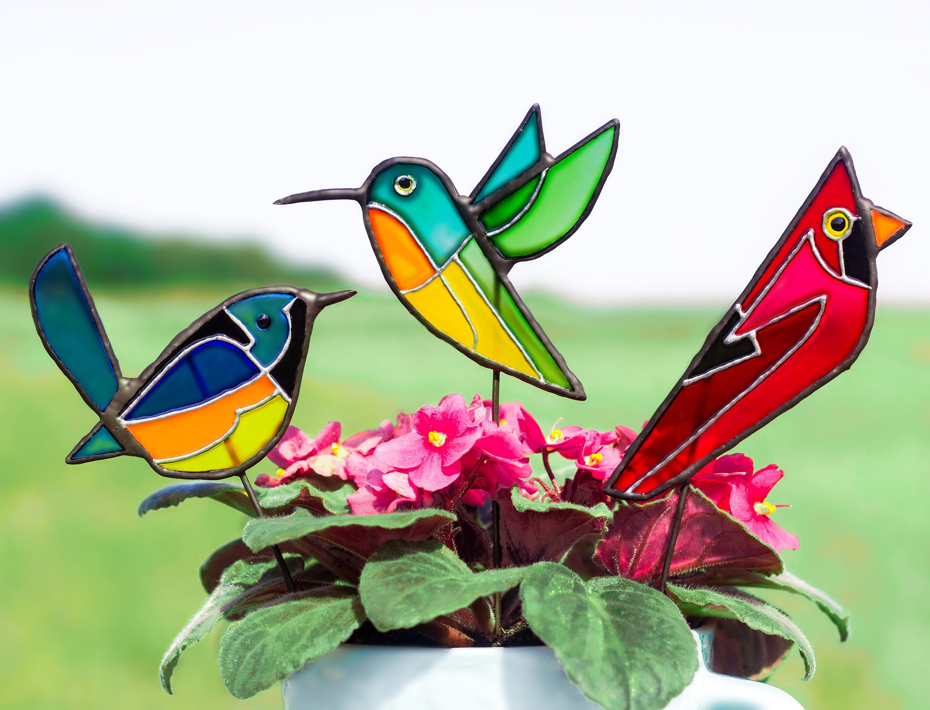 Colibrí planta estaca suncatcher jardín decoración pájaros | Etsy