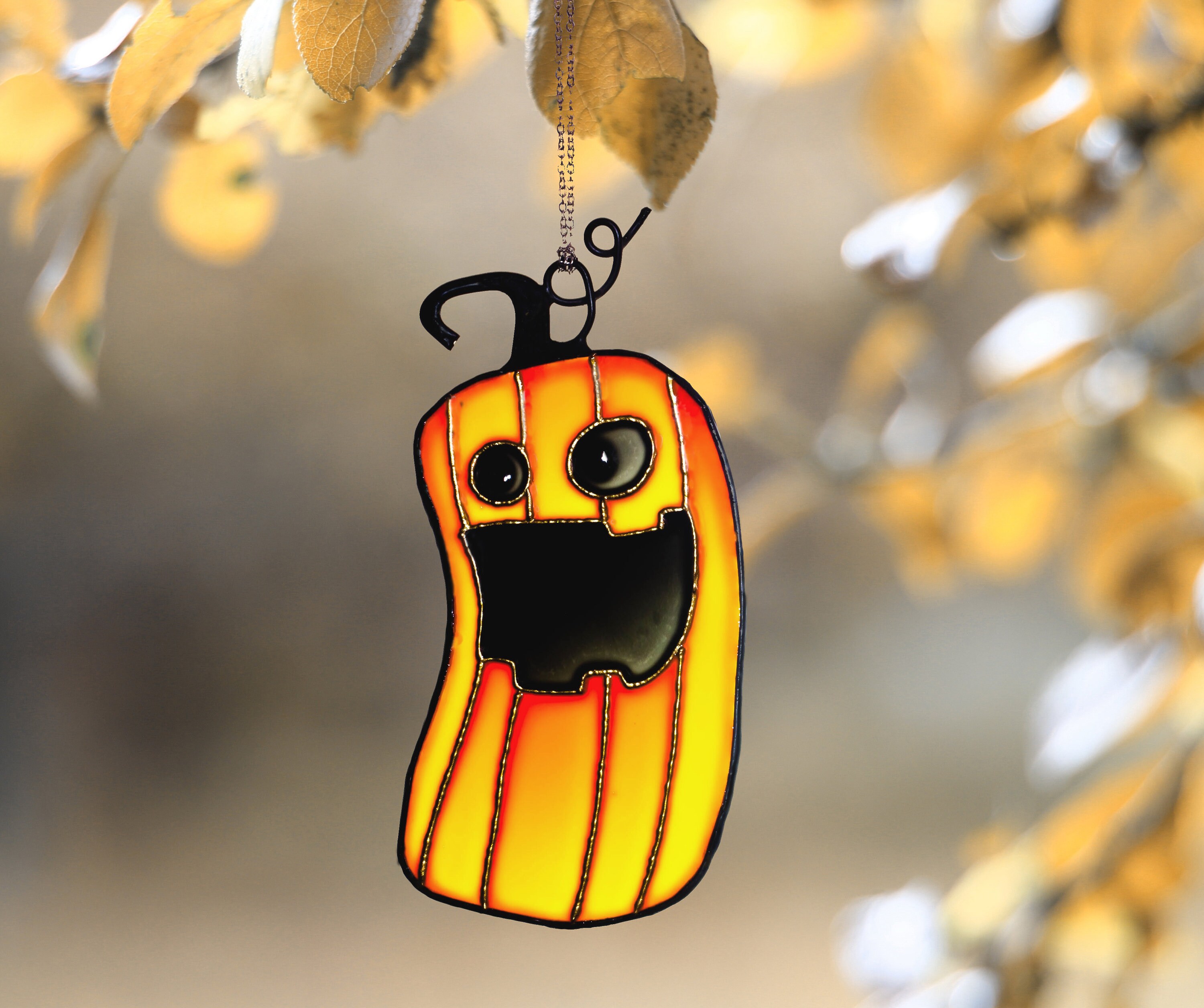 Halloween suncatcher Pumpkin stained glass suncatcher Etsy