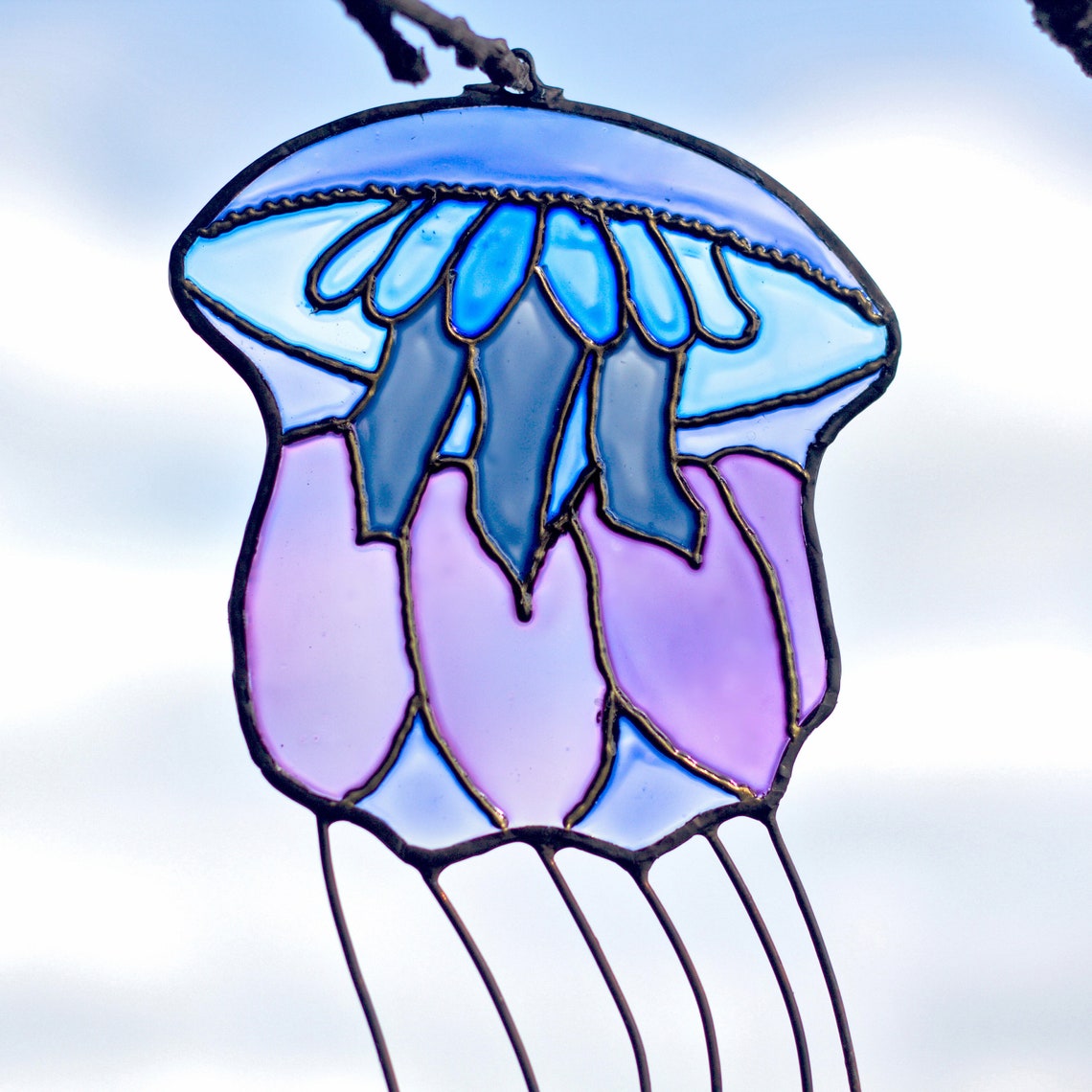 Jellyfish Stained Glass Decor Jellyfish Suncatcher Coastal Etsy