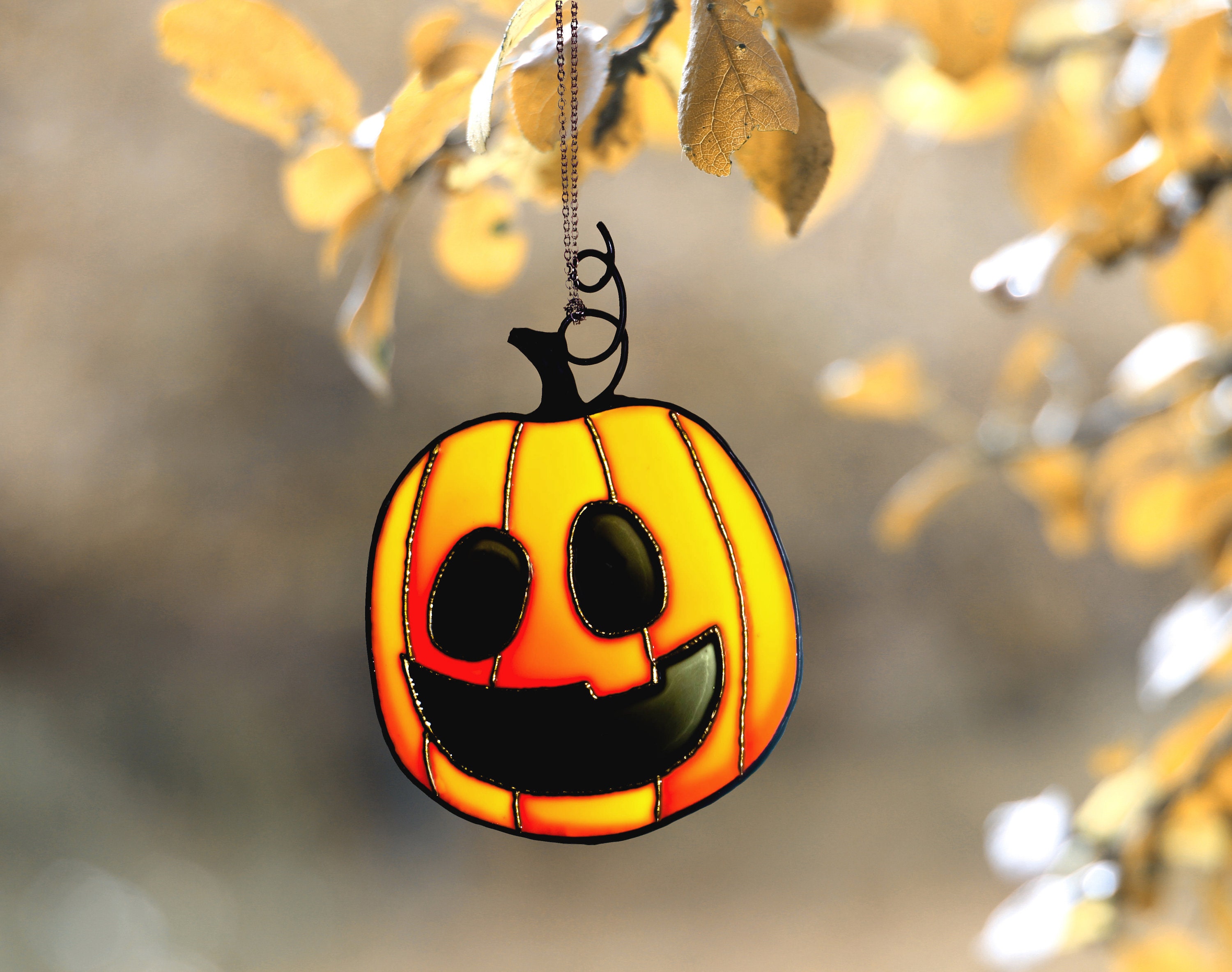 Halloween suncatcher Pumpkin stained glass suncatcher Etsy