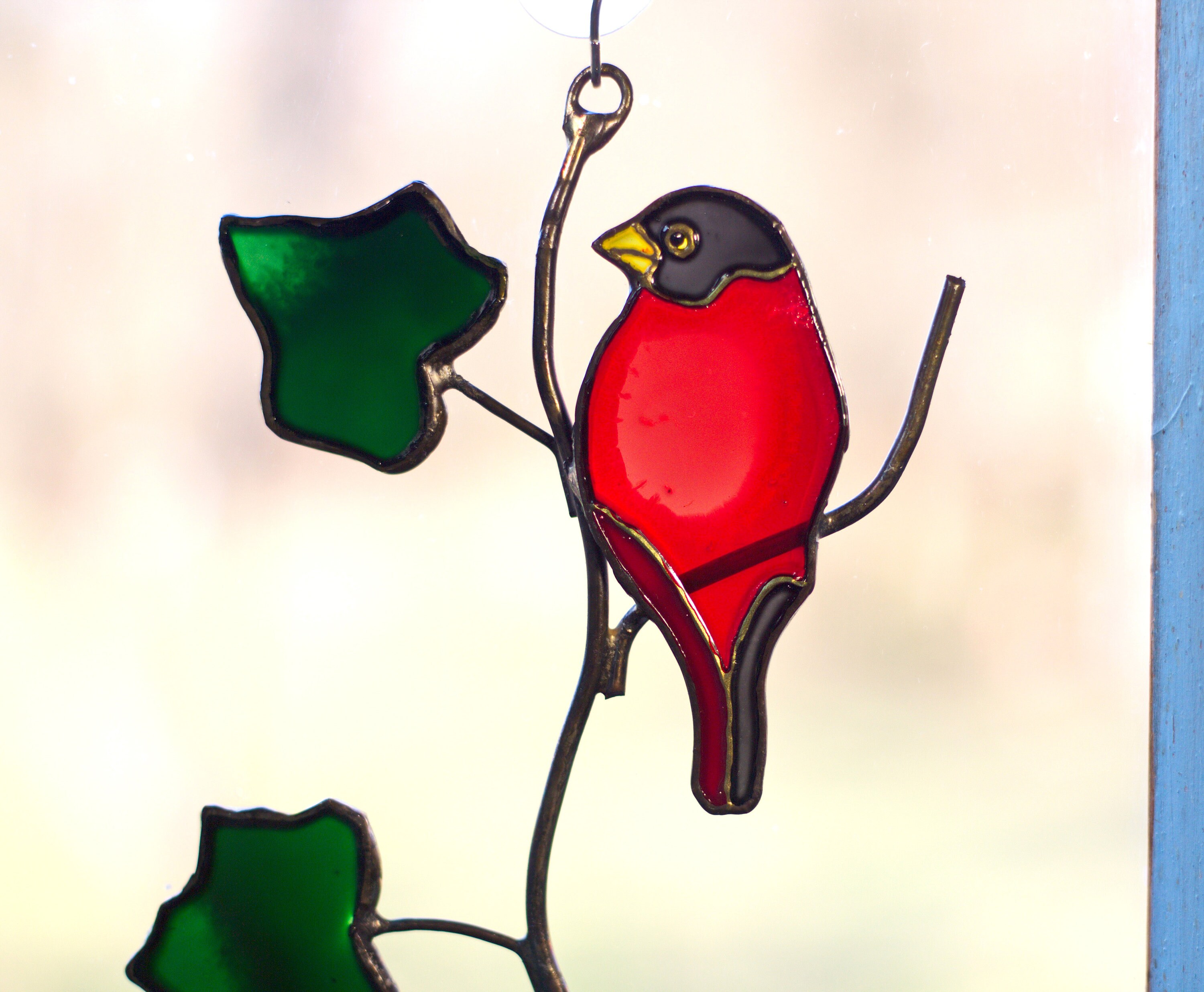 Red bird garden decor Stained glass decor Window hangings Etsy
