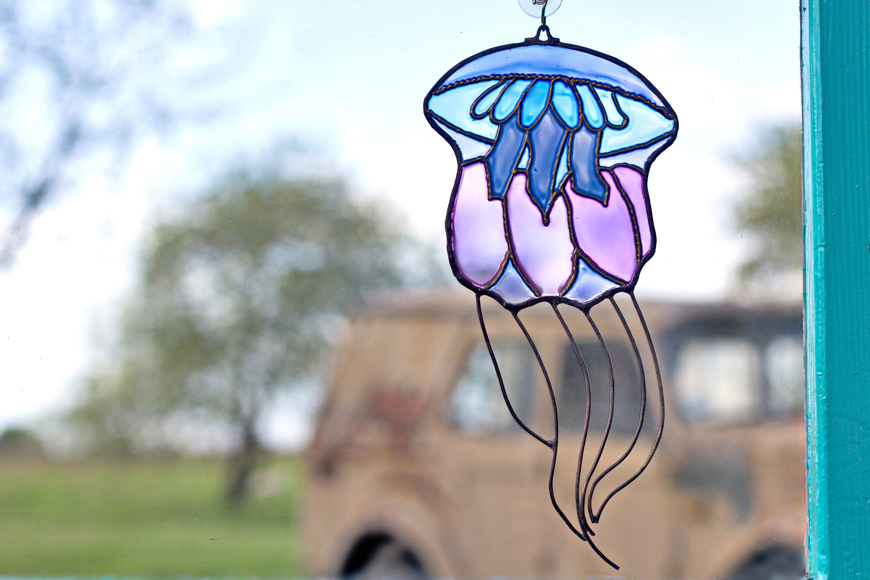 Jellyfish Stained Glass Decor Jellyfish Suncatcher Coastal Etsy
