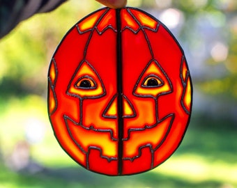 Pumpkin suncatcher, Halloween decor for windows Pumpkin stained glass Pumpkin decorations Halloween glass ornaments Pumpkin Halloween gift