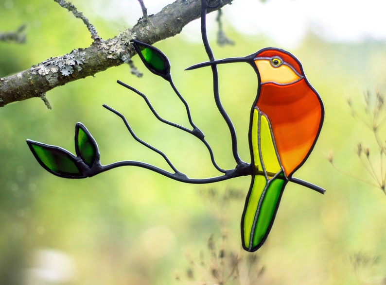 Hummingbird Stained Glass Window Hanging Hummingbird Etsy