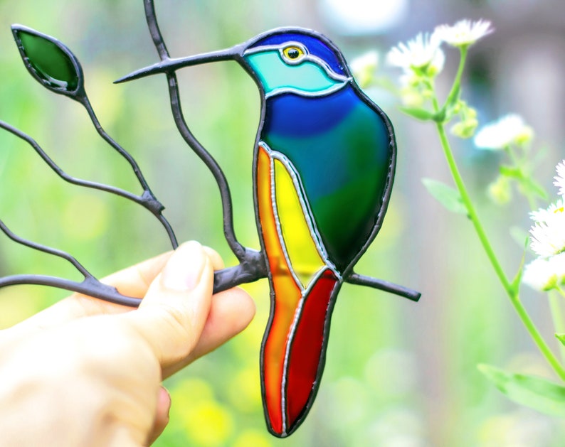 Hummingbird Stained Glass Window Hanging Hummingbird Etsy
