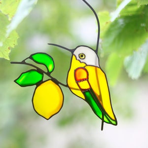 Bird stained glass suncatcher Bird suncatcher for window Bird ornament Mothers day gift for mom Birthday gift Lemon stained glass suncatcher