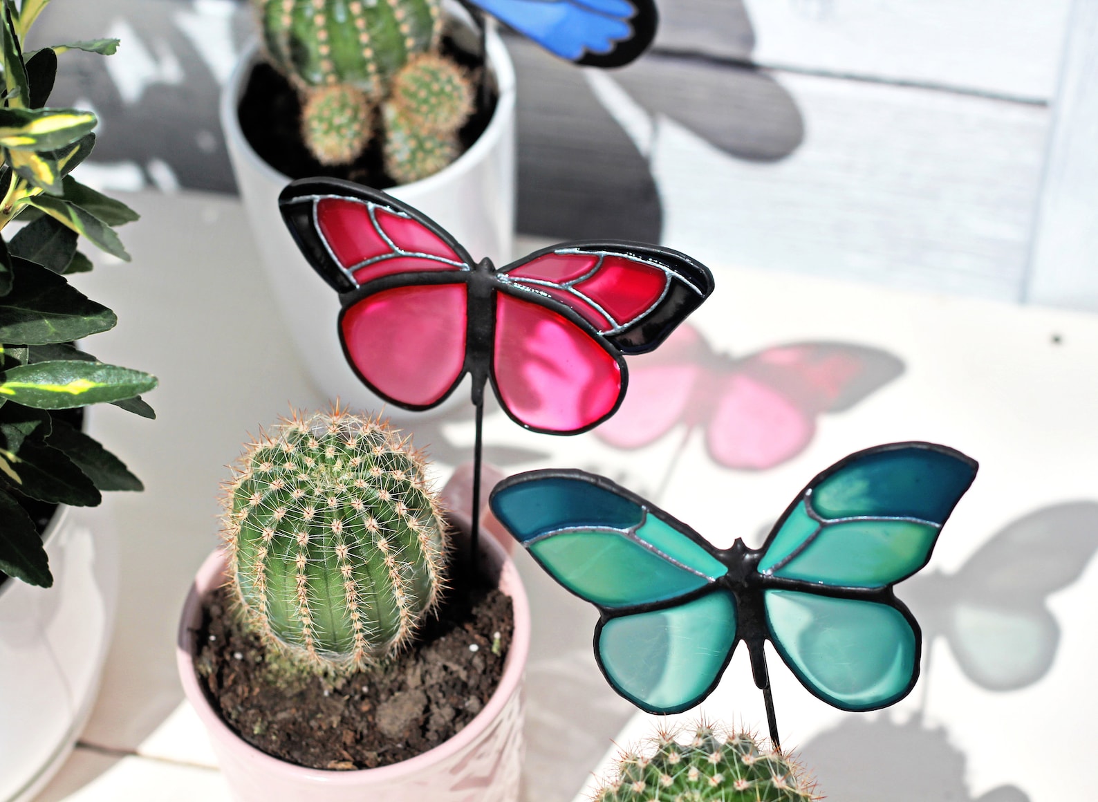 Butterfly Plant Stakes Stained Glass Stake Butterfly Etsy