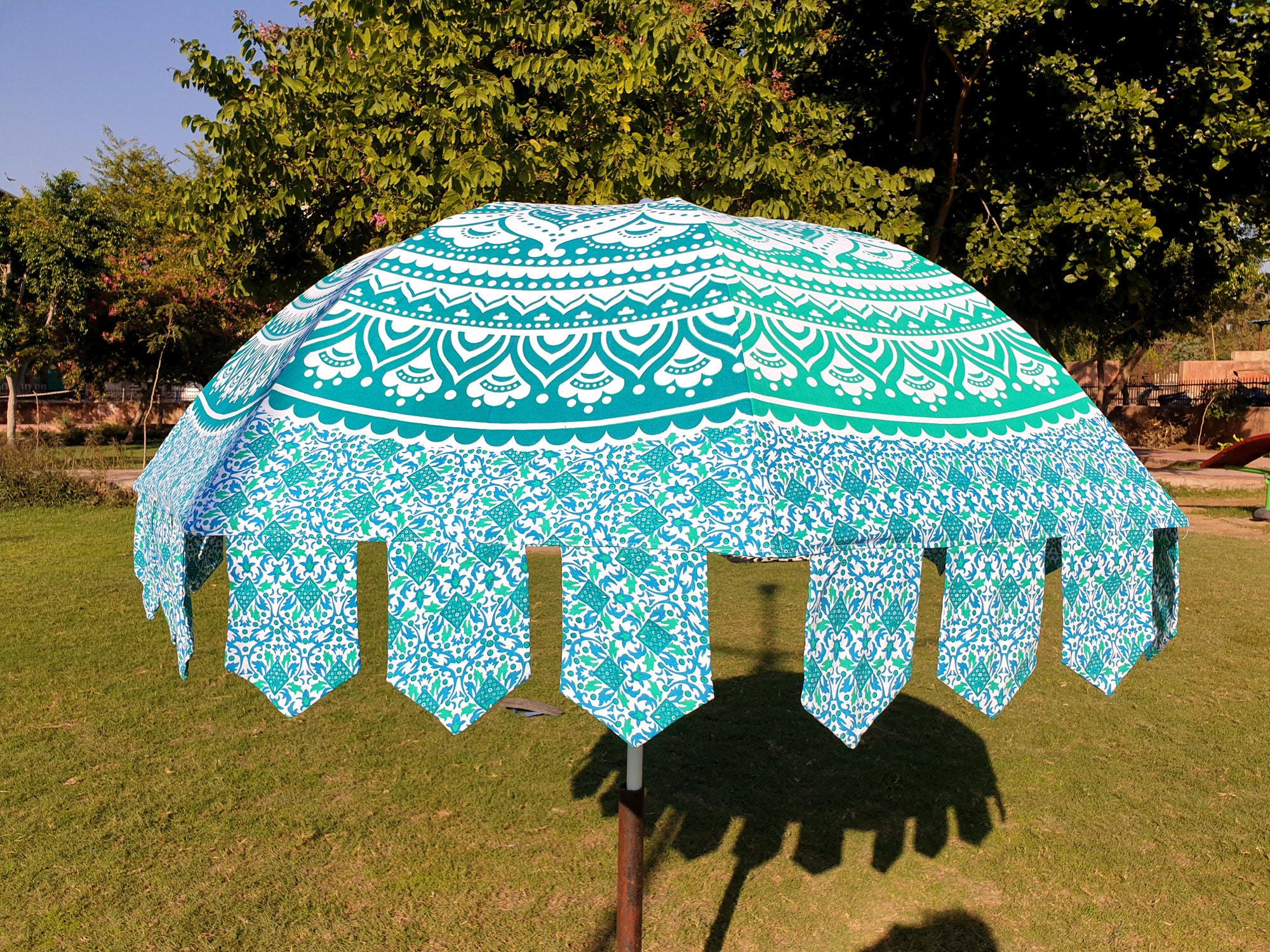 Indian Green Mandala Cotton Umbrella Handmade Garden Etsy
