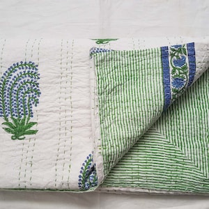 New Indian Beautiful Hand Block Kantha Quilt Bedspread Throw Handmade Bedsheet Queen Size Pure Cotton Kantha Quilt Comforter
