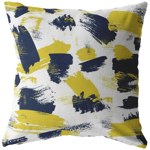 Navy Blue Mustard Yellow Brushes Abstract Pillow Throw Cushion Cover Case Home Decor
