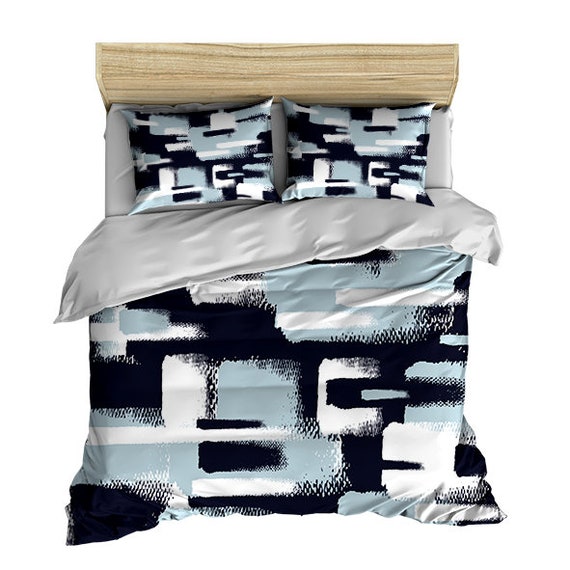 Navy Blue Sky White Abstract Paint Design Bedding - Blue Sky Bedding Set Navy Blue Sky White Abstract Paint Design Bedding - Blue Sky Bedding Set