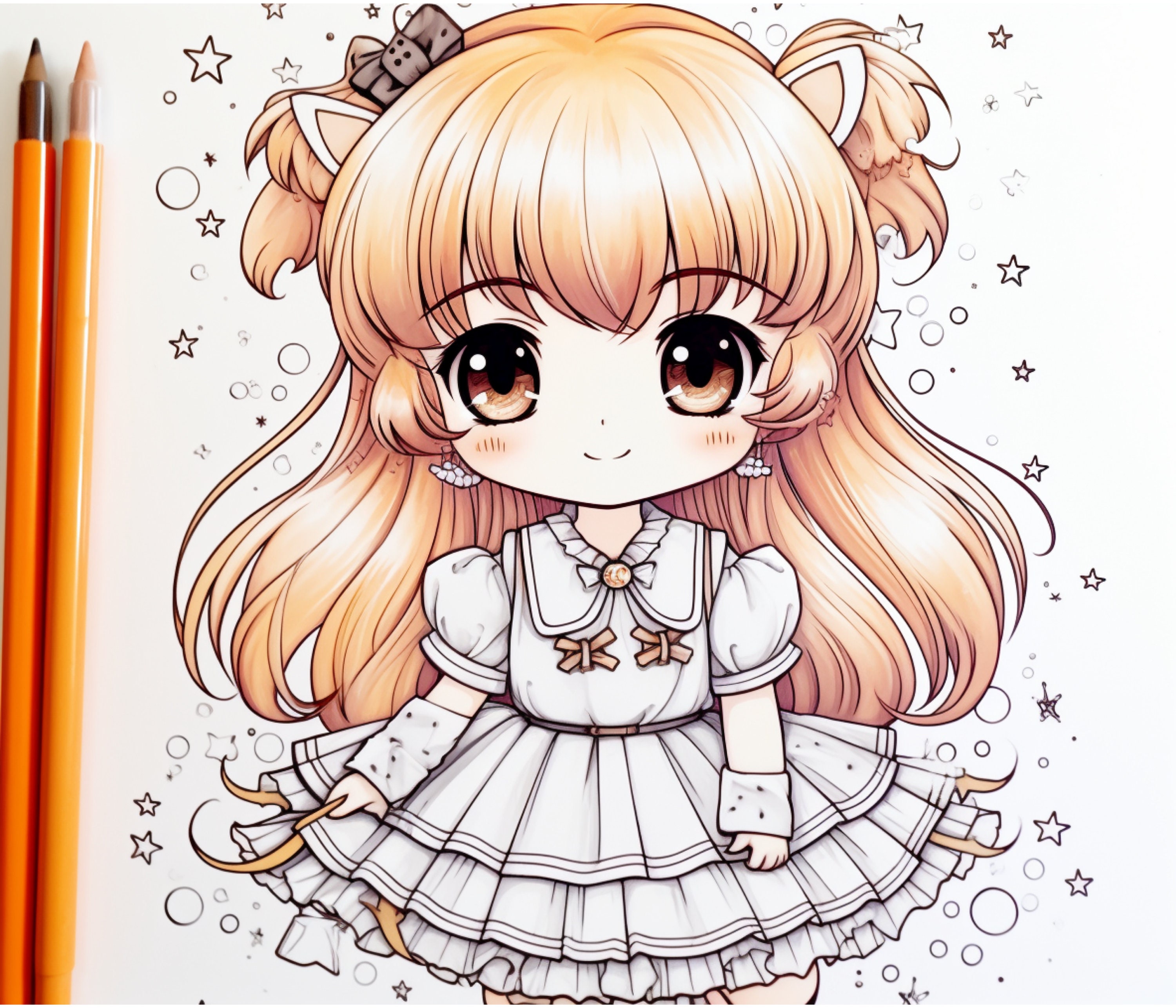 50 Pages Anime Chibi Cute Kawaii Girls Manga Fantasy Coloring Pages for