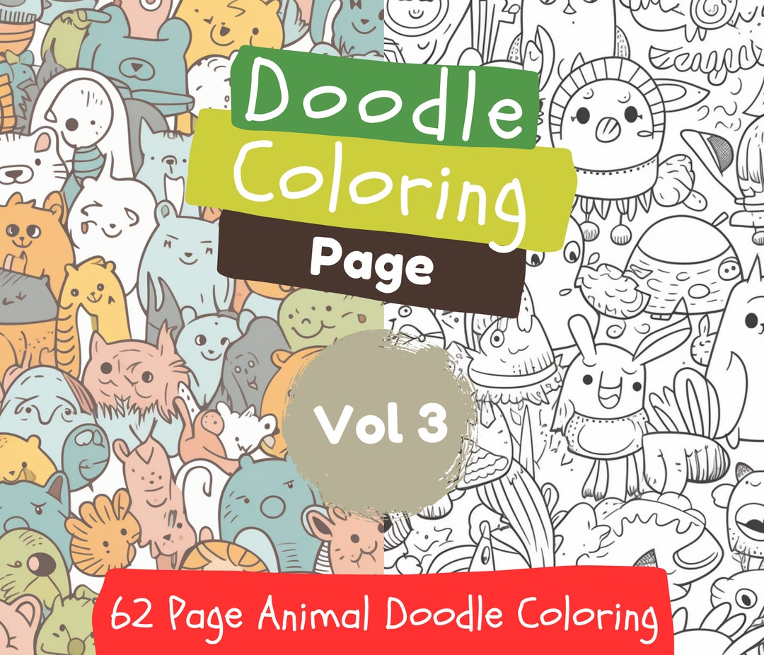 62 Animal Doodle Cute Coloring Page, Printable Digital Coloring Page ...