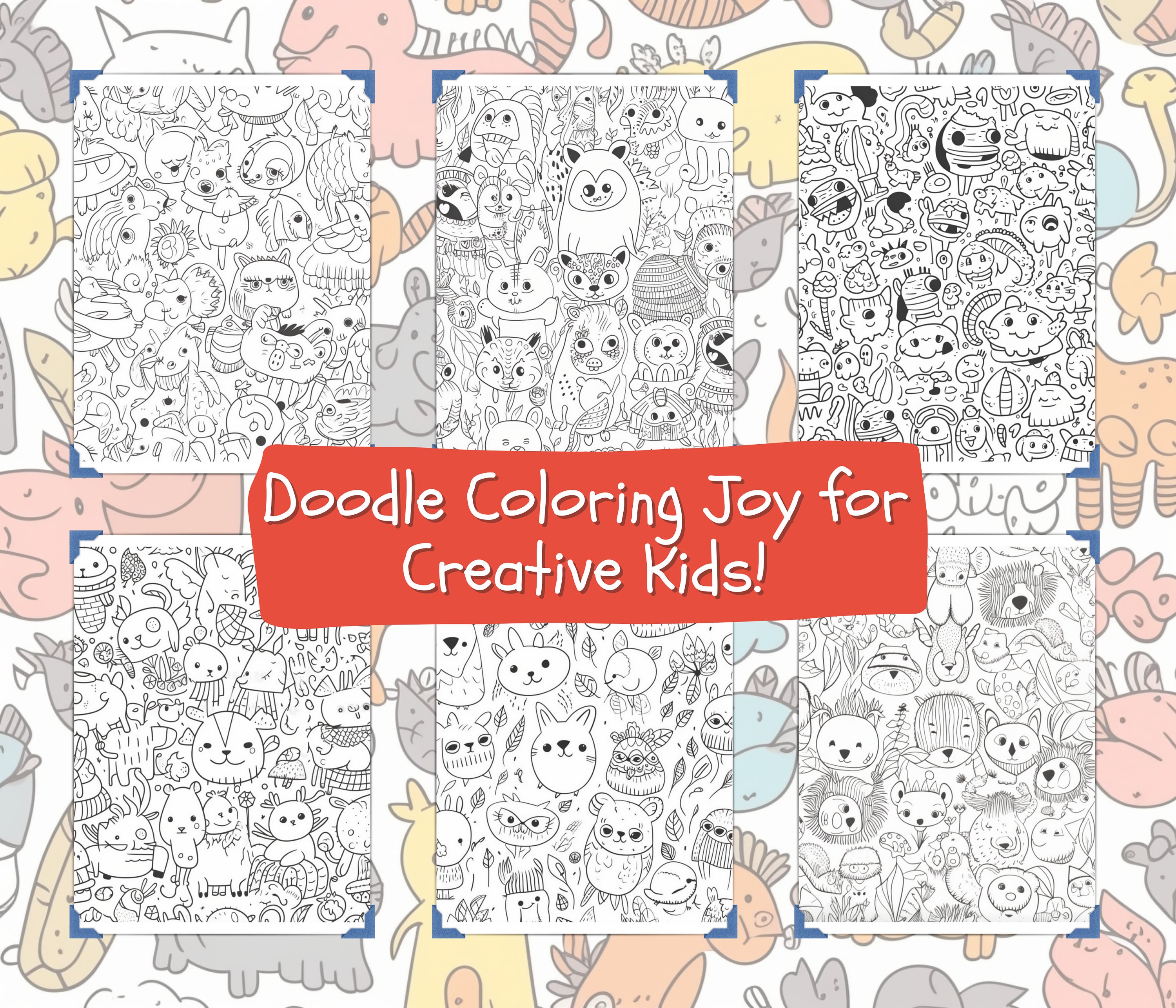62 Animal Doodle Cute Coloring Page, Printable Digital Coloring Page ...